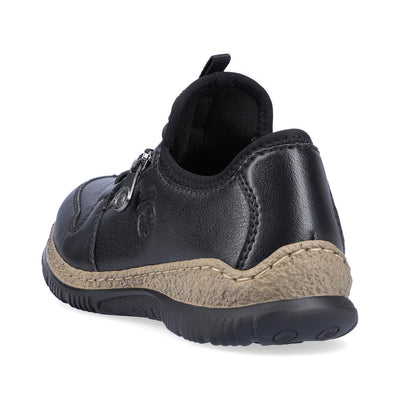 RIEKER - N32G0-00 TOGGLE LACE COMFORT SHOE WITH CORK MIDSOLE - BLACK
