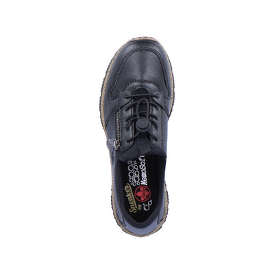 RIEKER - N32G0-00 TOGGLE LACE COMFORT SHOE WITH CORK MIDSOLE - BLACK