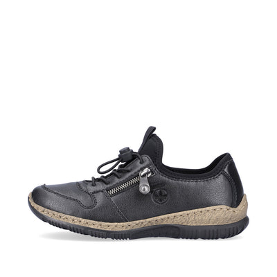 RIEKER - N32G0-00 TOGGLE LACE COMFORT SHOE WITH CORK MIDSOLE - BLACK