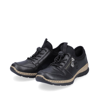 RIEKER - N32G0-00 TOGGLE LACE COMFORT SHOE WITH CORK MIDSOLE - BLACK