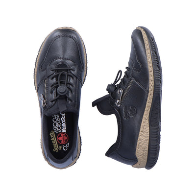 RIEKER - N32G0-00 TOGGLE LACE COMFORT SHOE WITH CORK MIDSOLE - BLACK