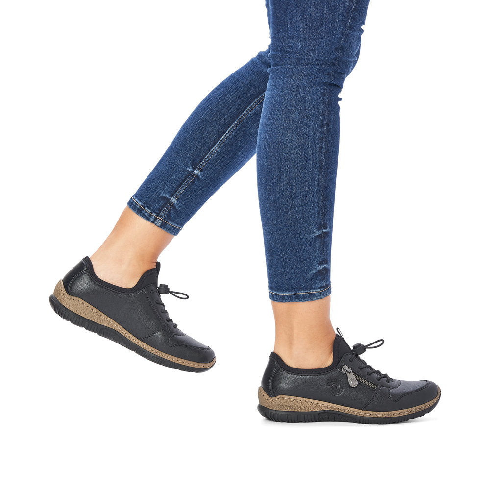 RIEKER - N32G0-00 TOGGLE LACE COMFORT SHOE WITH CORK MIDSOLE - BLACK