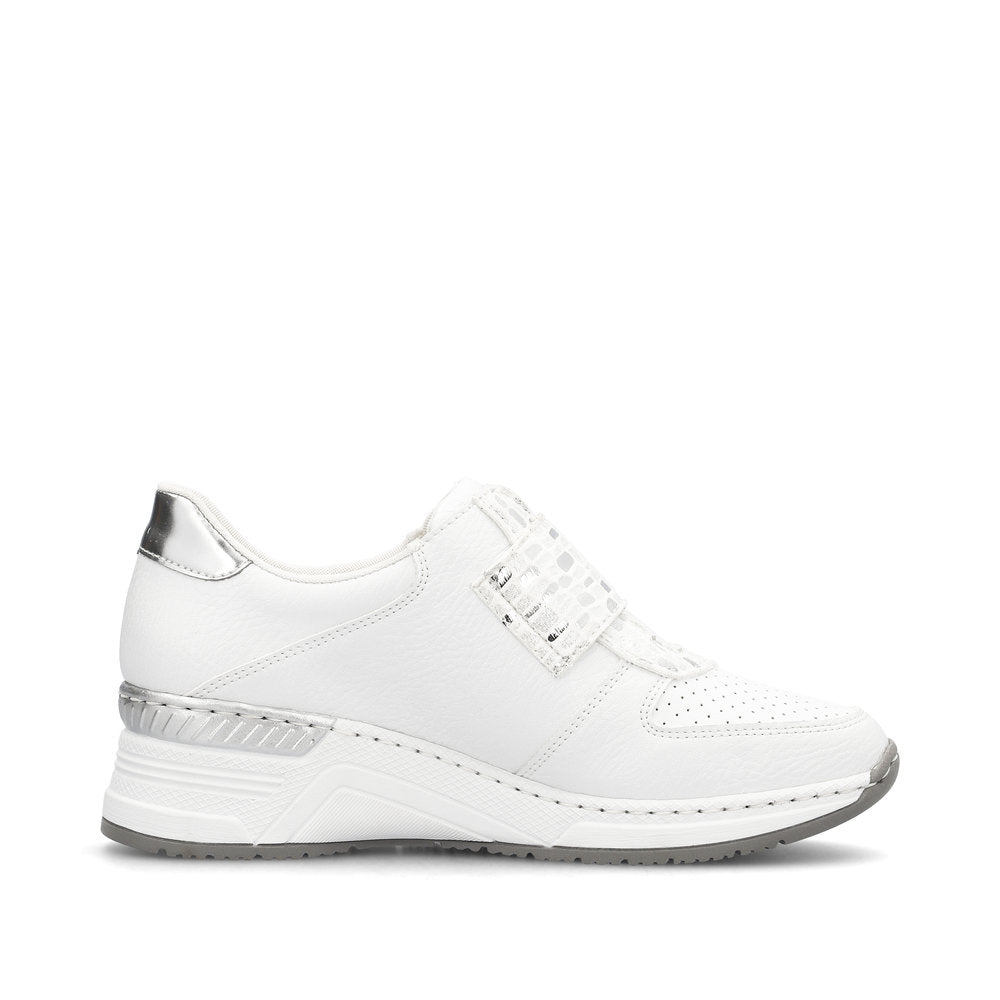 Rieker Velcro Wedge Shoe in White/Silver Comfort Style