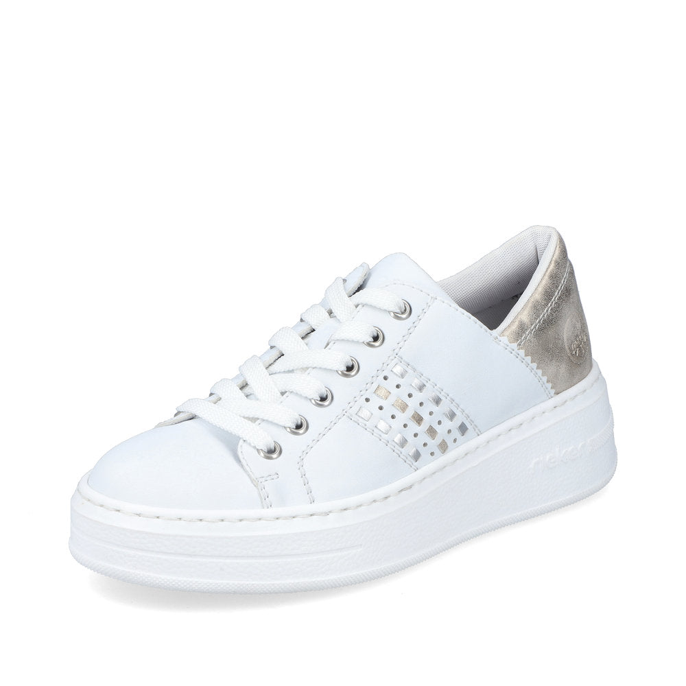 RIEKER - N5440-80 LACED FASHION SHOE - WHITE/GOLD