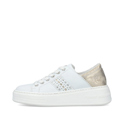 RIEKER - N5440-80 LACED FASHION SHOE - WHITE/GOLD
