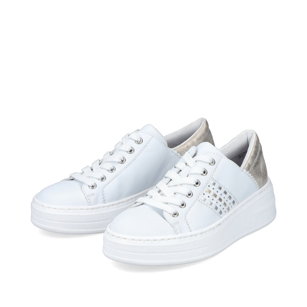 RIEKER - N5440-80 LACED FASHION SHOE - WHITE/GOLD
