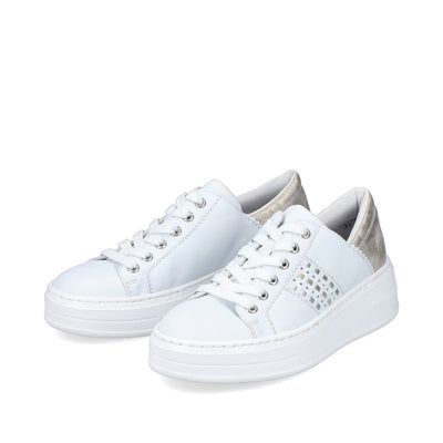 RIEKER - N5440-80 LACED FASHION SHOE - WHITE/GOLD
