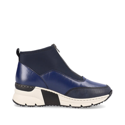 RIEKER - N6352-14 LOW WEDGE FRONT ZIP ANKLE BOOT - NAVY COMBI