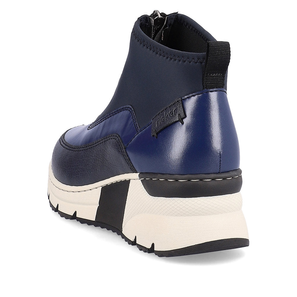 RIEKER - N6352-14 LOW WEDGE FRONT ZIP ANKLE BOOT - NAVY COMBI
