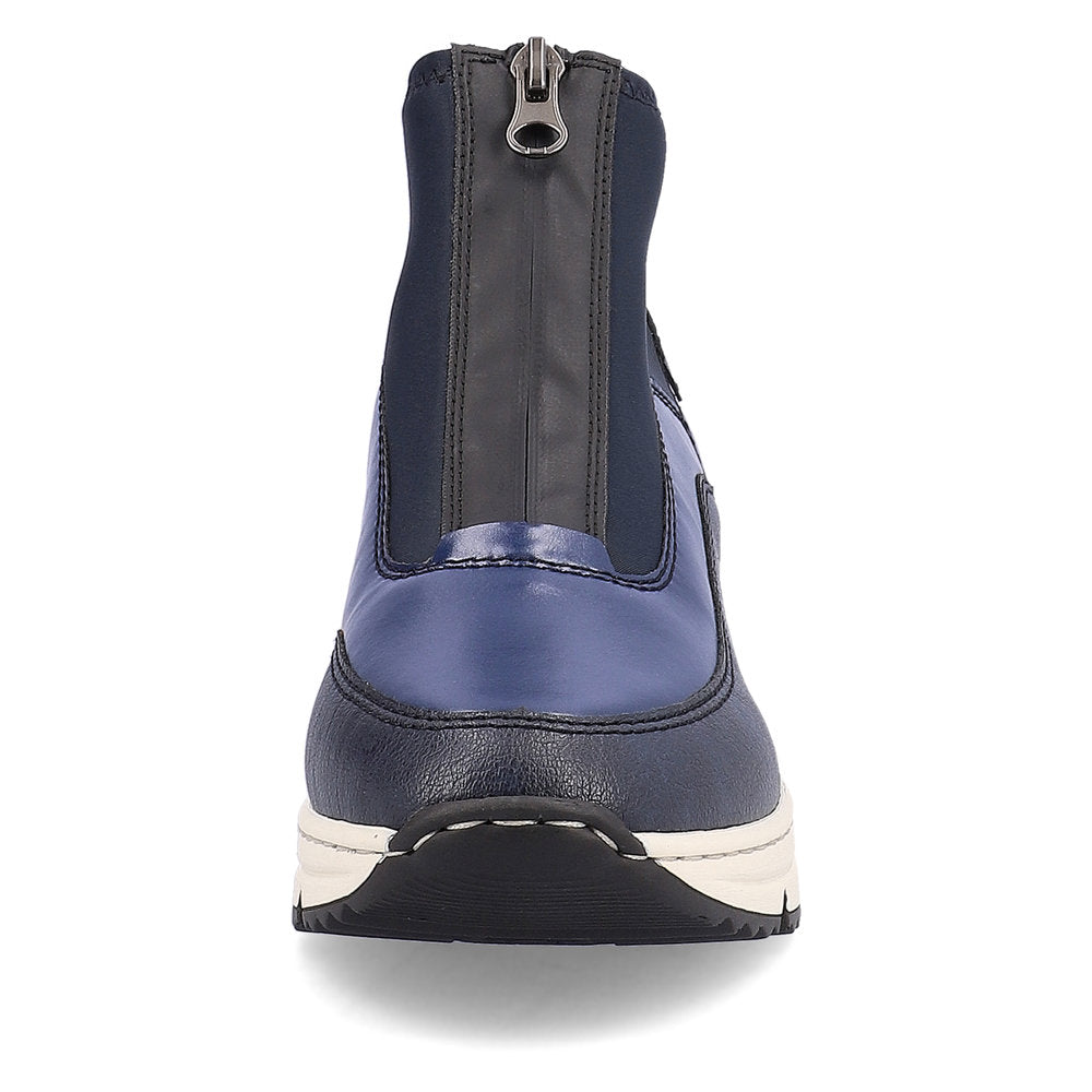 RIEKER - N6352-14 LOW WEDGE FRONT ZIP ANKLE BOOT - NAVY COMBI