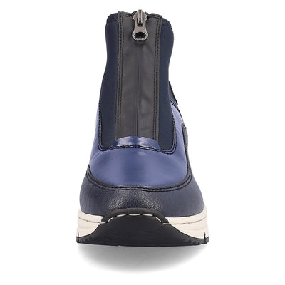 RIEKER - N6352-14 LOW WEDGE FRONT ZIP ANKLE BOOT - NAVY COMBI