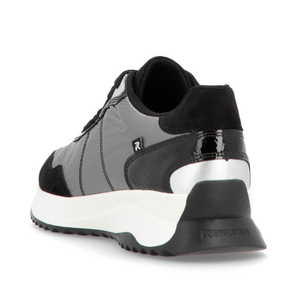 RIEKER - W1306-42 LACED FASHION SHOE - BLACK/SILVER