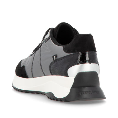 RIEKER - W1306-42 LACED FASHION SHOE - BLACK/SILVER