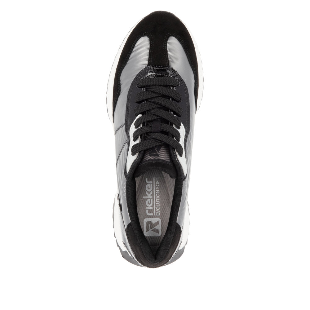 RIEKER - W1306-42 LACED FASHION SHOE - BLACK/SILVER