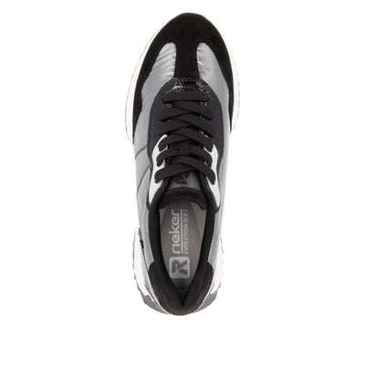 RIEKER - W1306-42 LACED FASHION SHOE - BLACK/SILVER