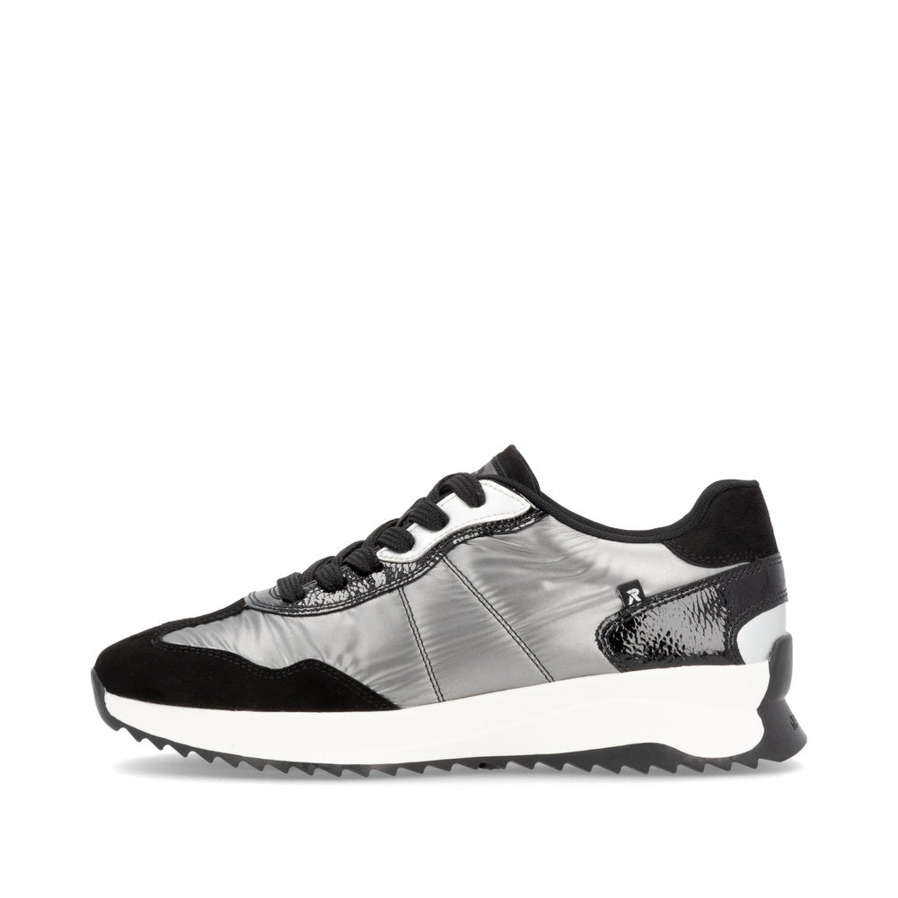 RIEKER - W1306-42 LACED FASHION SHOE - BLACK/SILVER