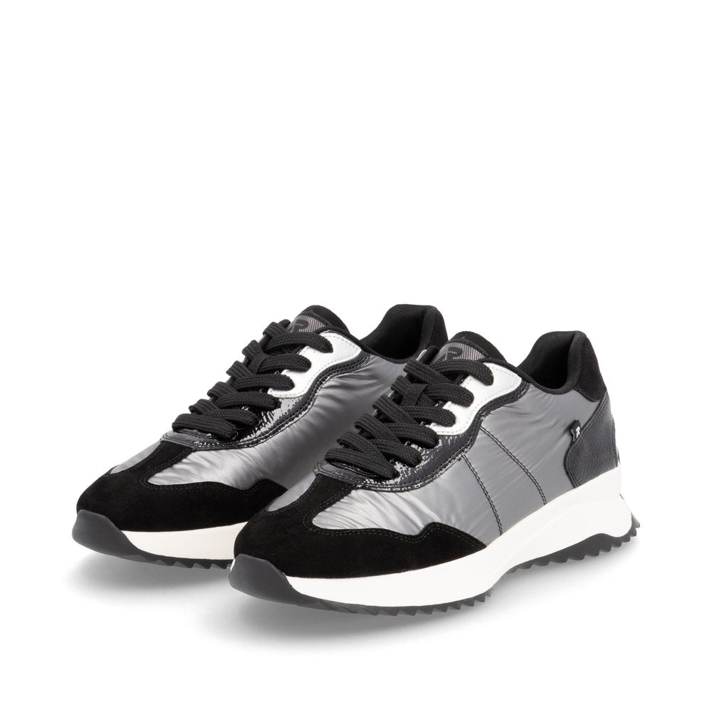 RIEKER - W1306-42 LACED FASHION SHOE - BLACK/SILVER