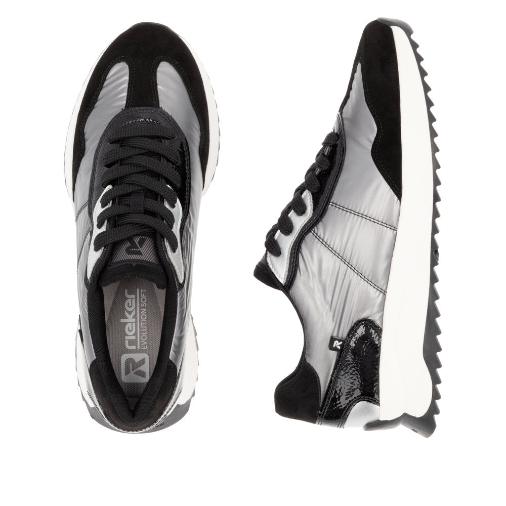 RIEKER - W1306-42 LACED FASHION SHOE - BLACK/SILVER