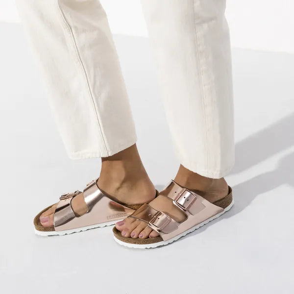 Birkenstock Arizona Double Strap Mules in Rose Gold Comfort and