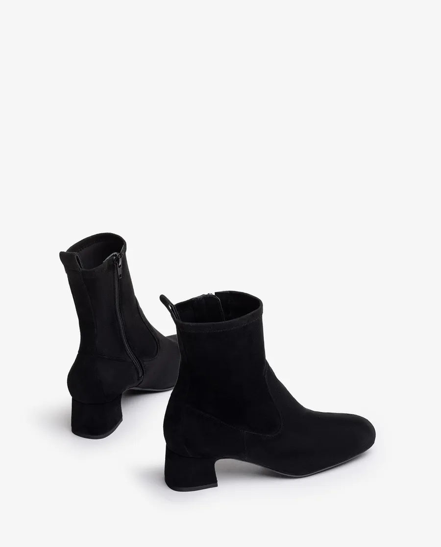 Esvowido Women's Low Heel Ankle Booties - Pointed Toe, Side Zipper, Chunky 1 Inch Heel, Faux Leather