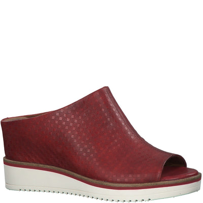 TAMARIS - WEDGE MULE - RED LEATHER