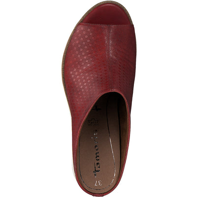 TAMARIS - WEDGE MULE - RED LEATHER
