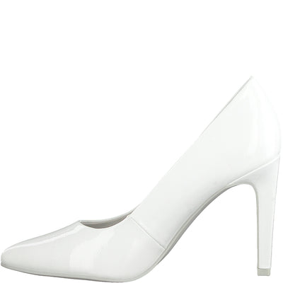 MARCO TOZZI - HI HEEL COURT SHOE - WHITE PATENT