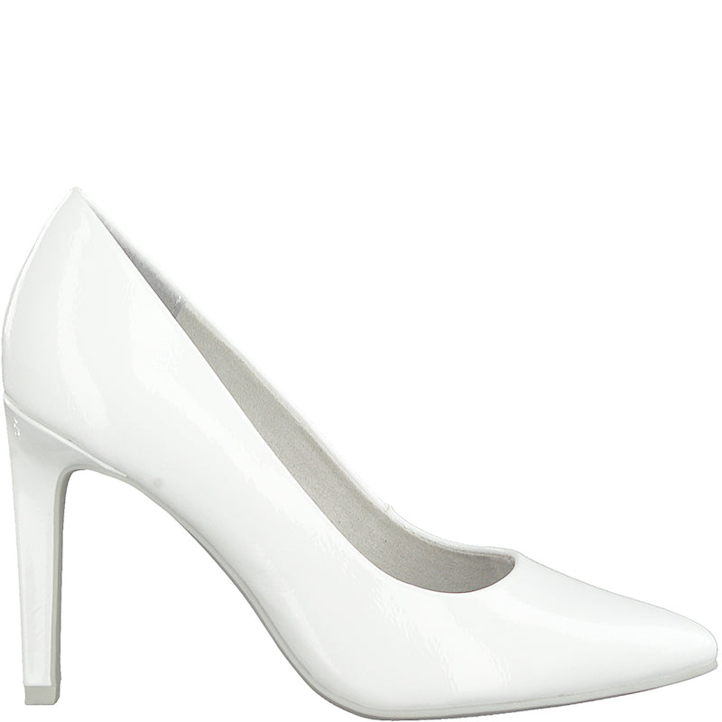 MARCO TOZZI - HI HEEL COURT SHOE - WHITE PATENT
