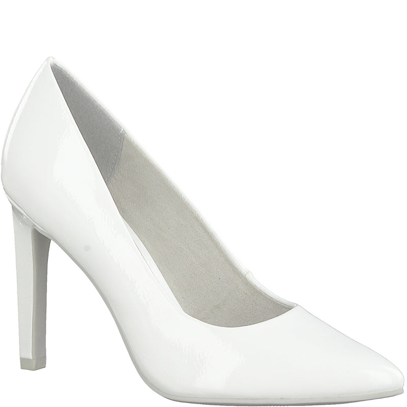 MARCO TOZZI - HI HEEL COURT SHOE - WHITE PATENT