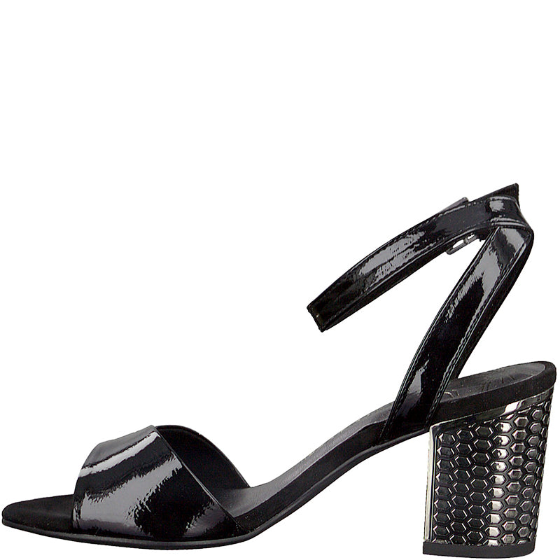 MARCO TOZZI - MEDIUM HEEL SANDAL - BLACK PATENT