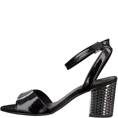 MARCO TOZZI - MEDIUM HEEL SANDAL - BLACK PATENT
