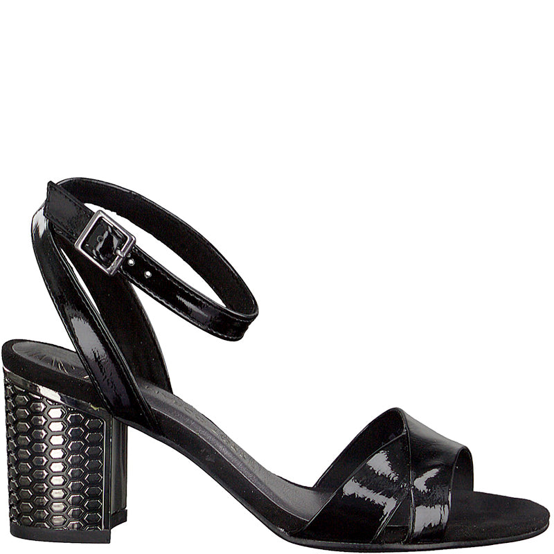 MARCO TOZZI - MEDIUM HEEL SANDAL - BLACK PATENT
