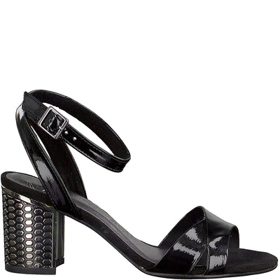 MARCO TOZZI - MEDIUM HEEL SANDAL - BLACK PATENT