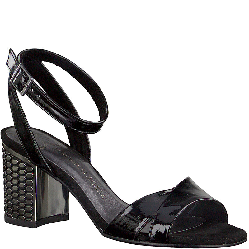 MARCO TOZZI - MEDIUM HEEL SANDAL - BLACK PATENT