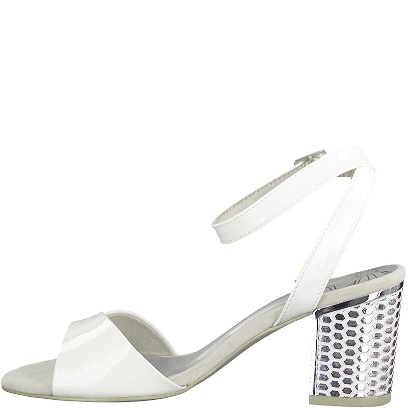 MARCO TOZZI - MEDIUM HEEL SANDAL - WHITE PATENT