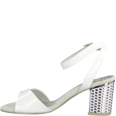 MARCO TOZZI - MEDIUM HEEL SANDAL - WHITE PATENT