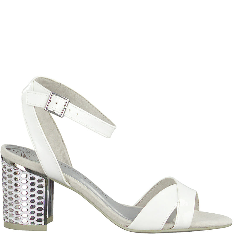 MARCO TOZZI - MEDIUM HEEL SANDAL - WHITE PATENT