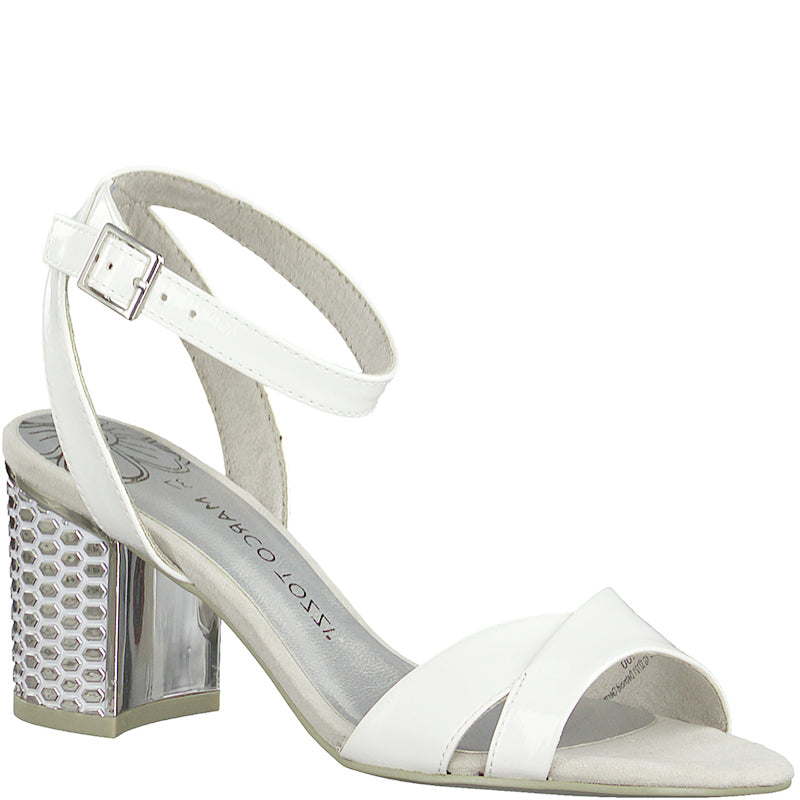 MARCO TOZZI - MEDIUM HEEL SANDAL - WHITE PATENT