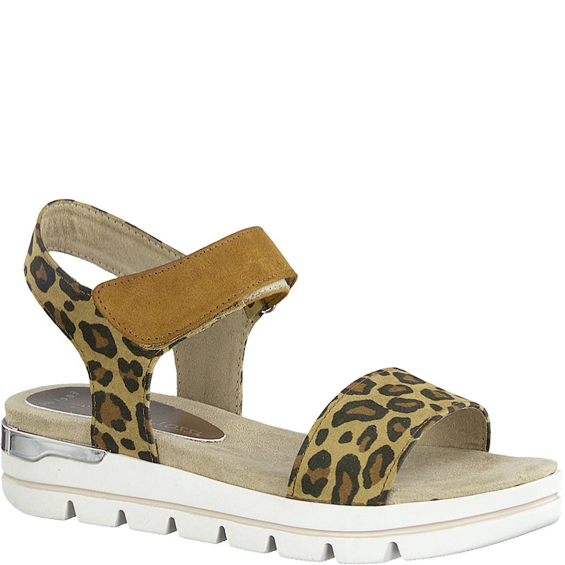 MARCO TOZZI - FLAT FASHION SANDAL - BROWN LEOPARD PRINT