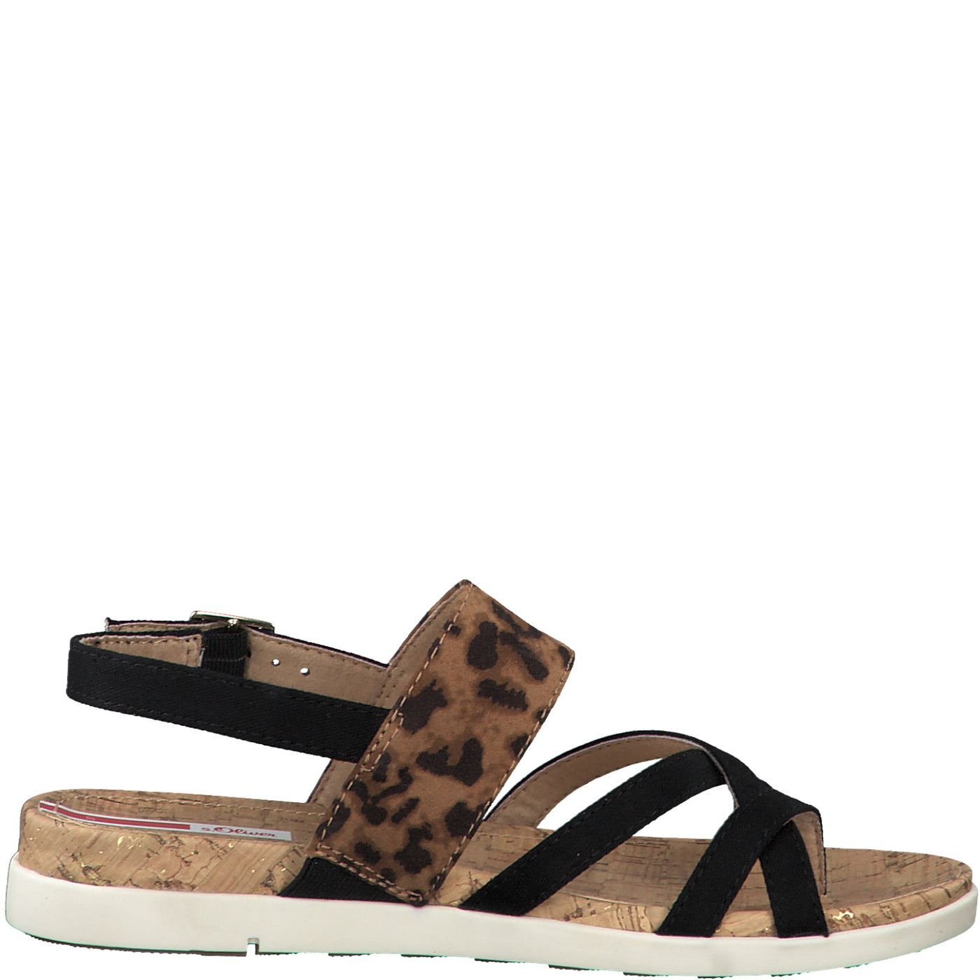 S.OLIVER -  FLAT SANDAL - BLACK LEOPARD