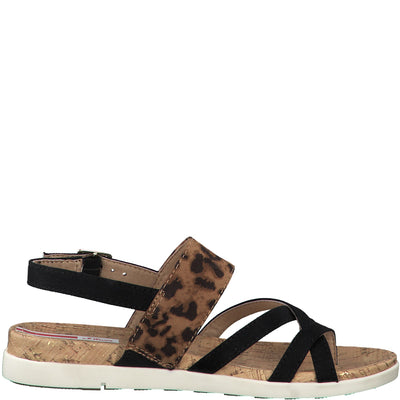 S.OLIVER -  FLAT SANDAL - BLACK LEOPARD