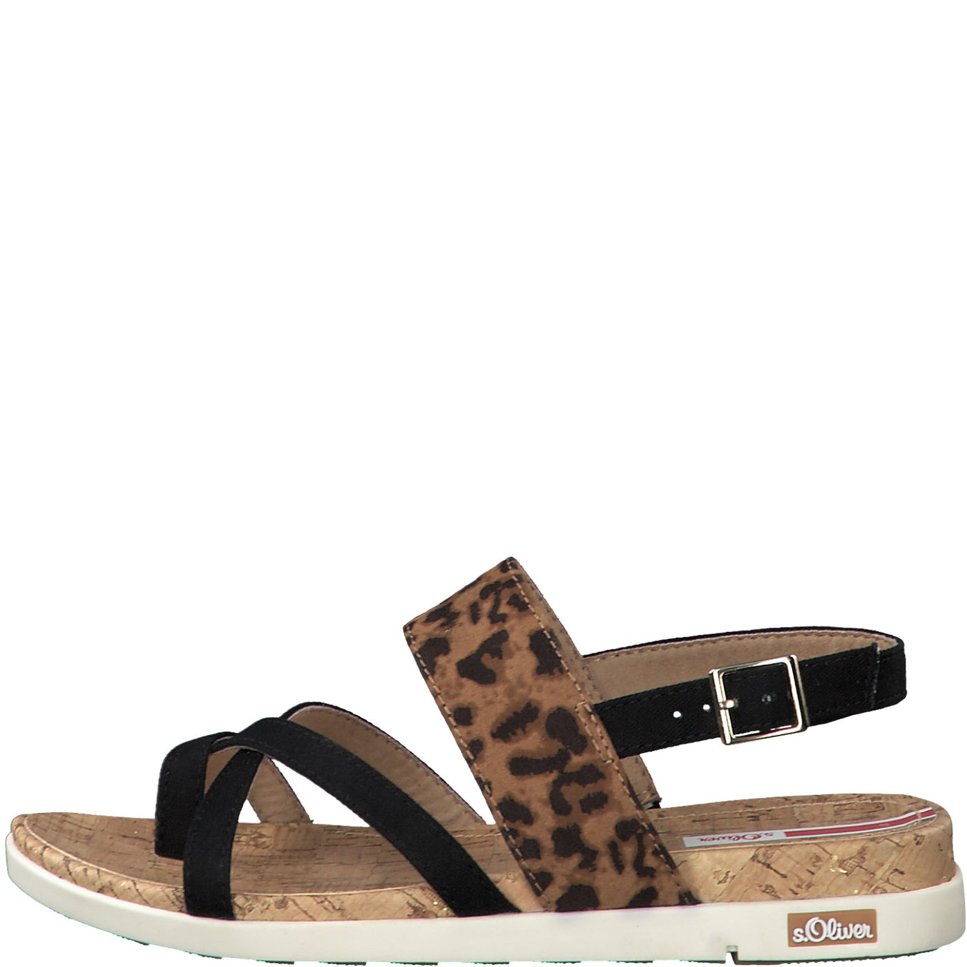 S.OLIVER -  FLAT SANDAL - BLACK LEOPARD