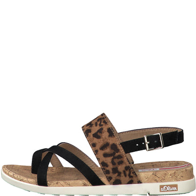 S.OLIVER -  FLAT SANDAL - BLACK LEOPARD
