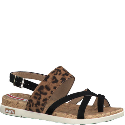 S.OLIVER -  FLAT SANDAL - BLACK LEOPARD