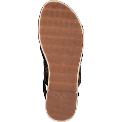 S.OLIVER -  FLAT SANDAL - BLACK LEOPARD
