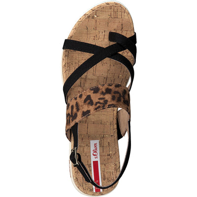 S.OLIVER -  FLAT SANDAL - BLACK LEOPARD