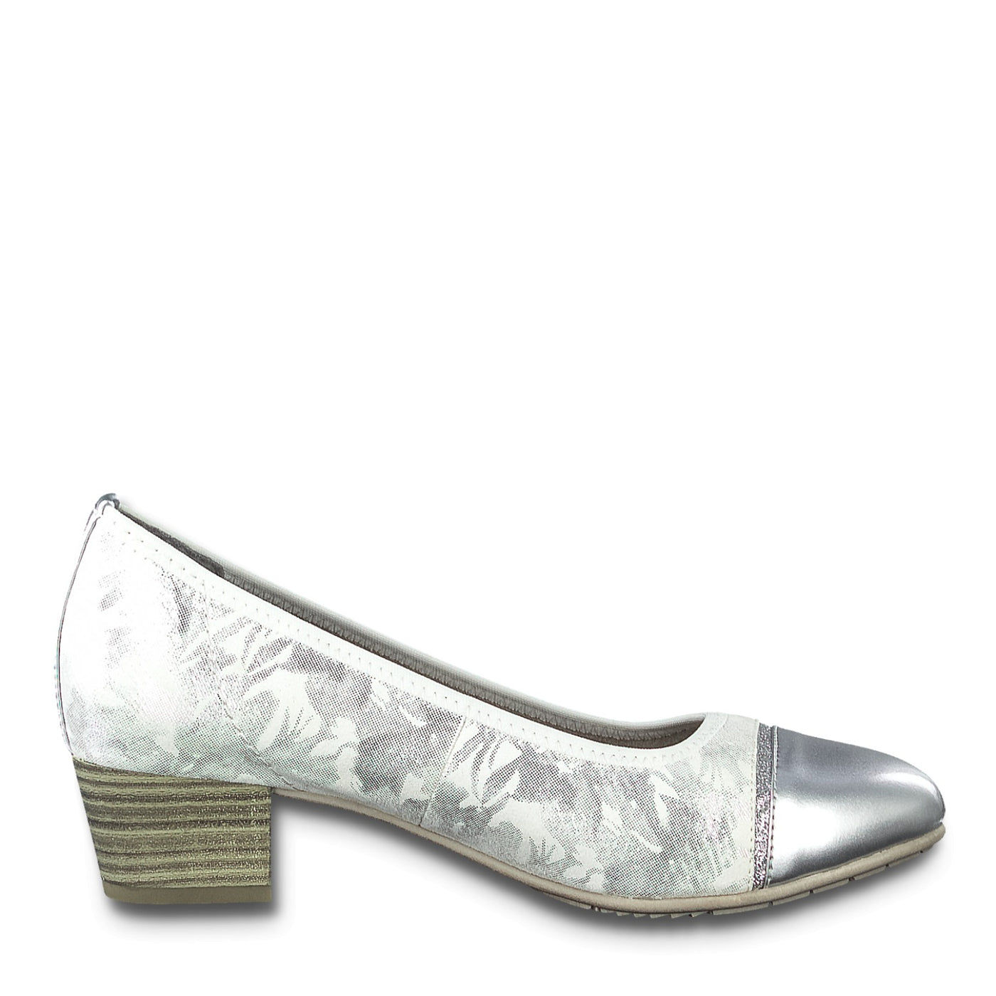 JANA - White/Silver Low Heel Court Shoe