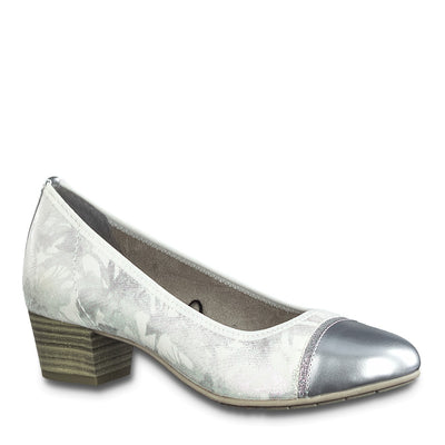JANA - White/Silver Low Heel Court Shoe