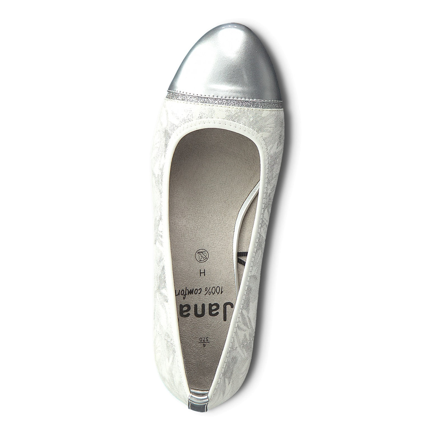 JANA - White/Silver Low Heel Court Shoe