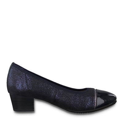 JANA - Navy Glitter Low Heel Court Shoe